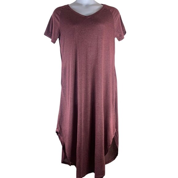 Large T Shirt Dress V Neck Short Sleeved Heathered Purple Pockets - Picture 1 of 5